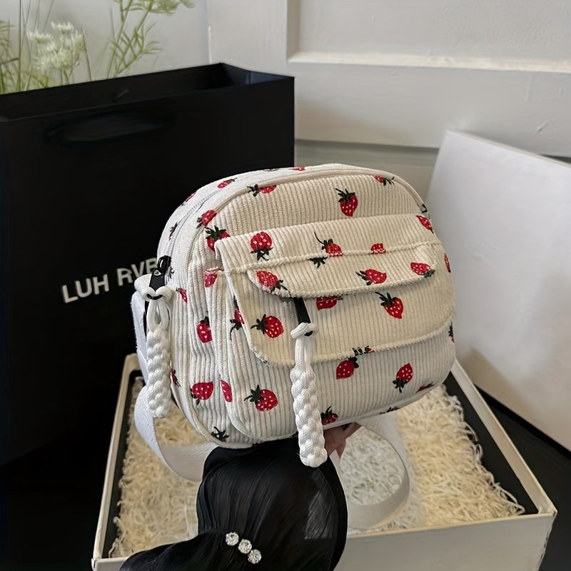 Fleur | Erdbeer Corduroy Schultertasche