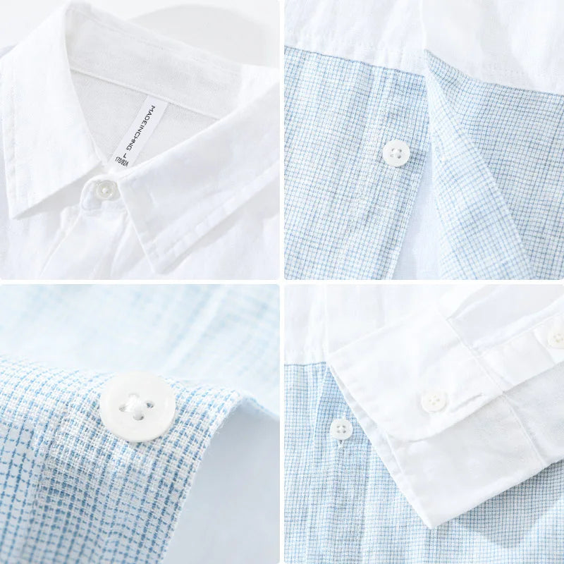 Herren Patchwork-linne skjorta – Andningsbar & Stilfull