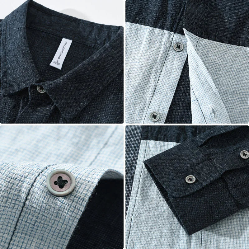 Herren Patchwork-linne skjorta – Andningsbar & Stilfull