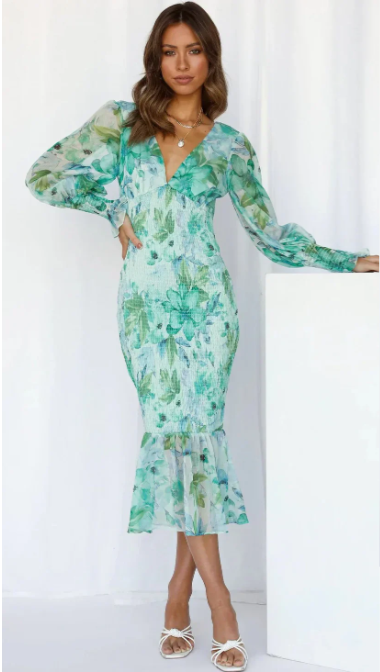 Angel | Elegant midiklänning med blommönster för damer