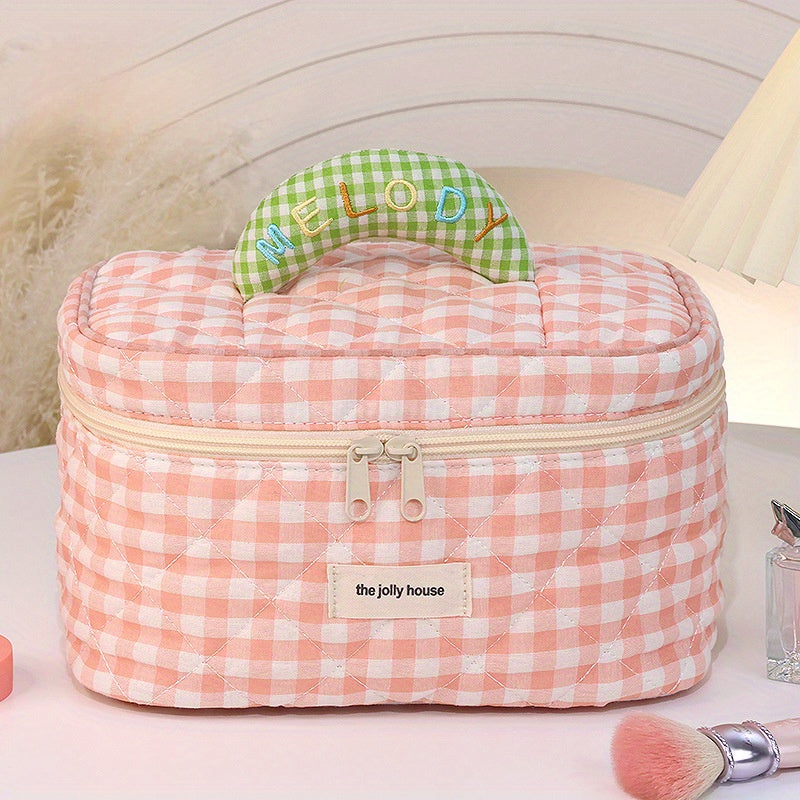 Melody | Mångsidigt Vichy-rutigt Beauty Essentials Organizer Set