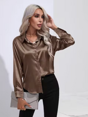 Clara | Elegant blus i satin med långa ärmar
