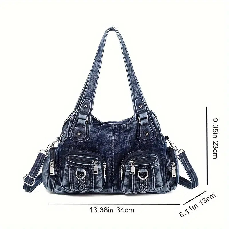Daisy | Vintage tvättad denim crossbody messenger-väska