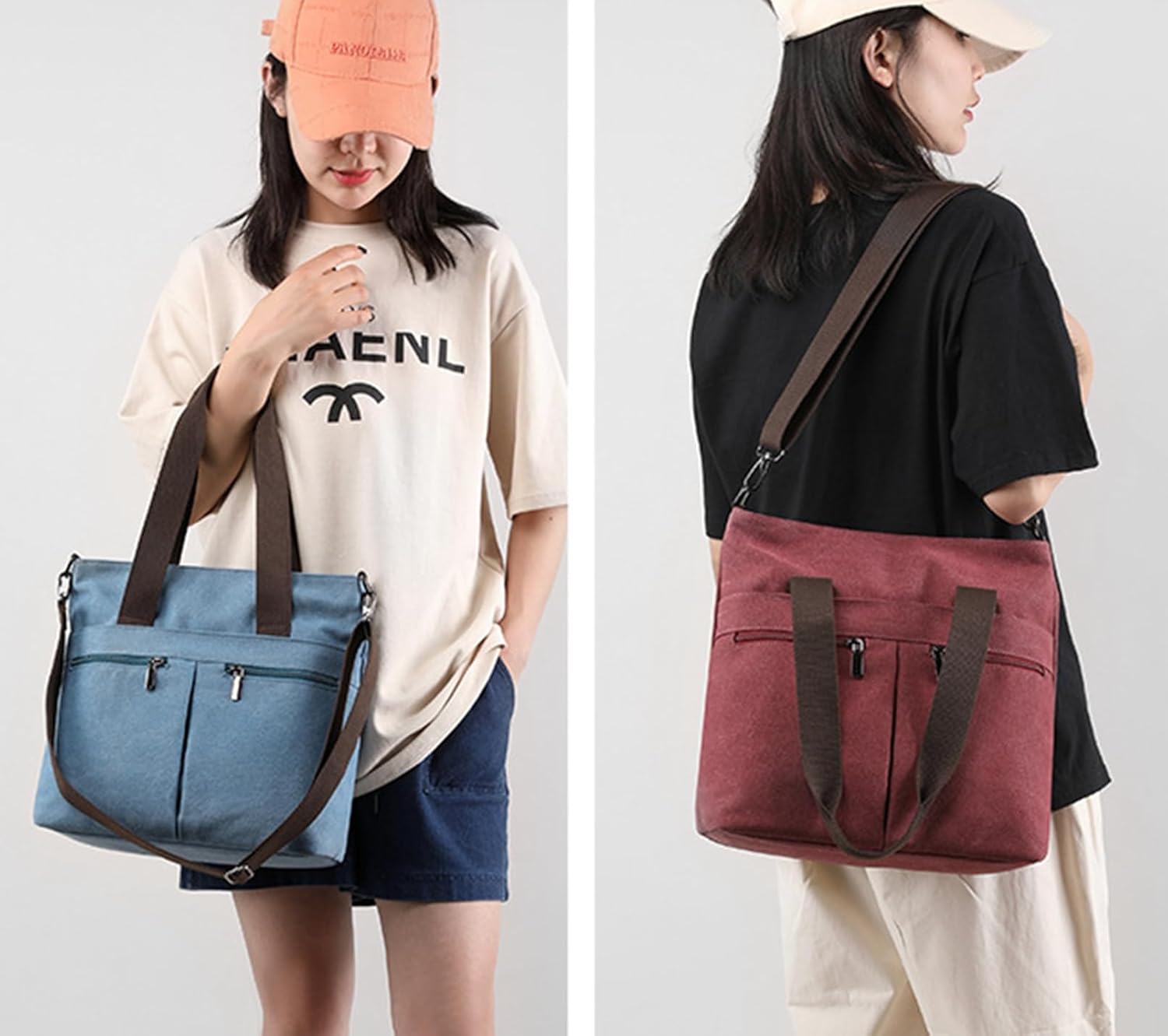 Lena | Canvas Schultertasche mit mehreren Fächern