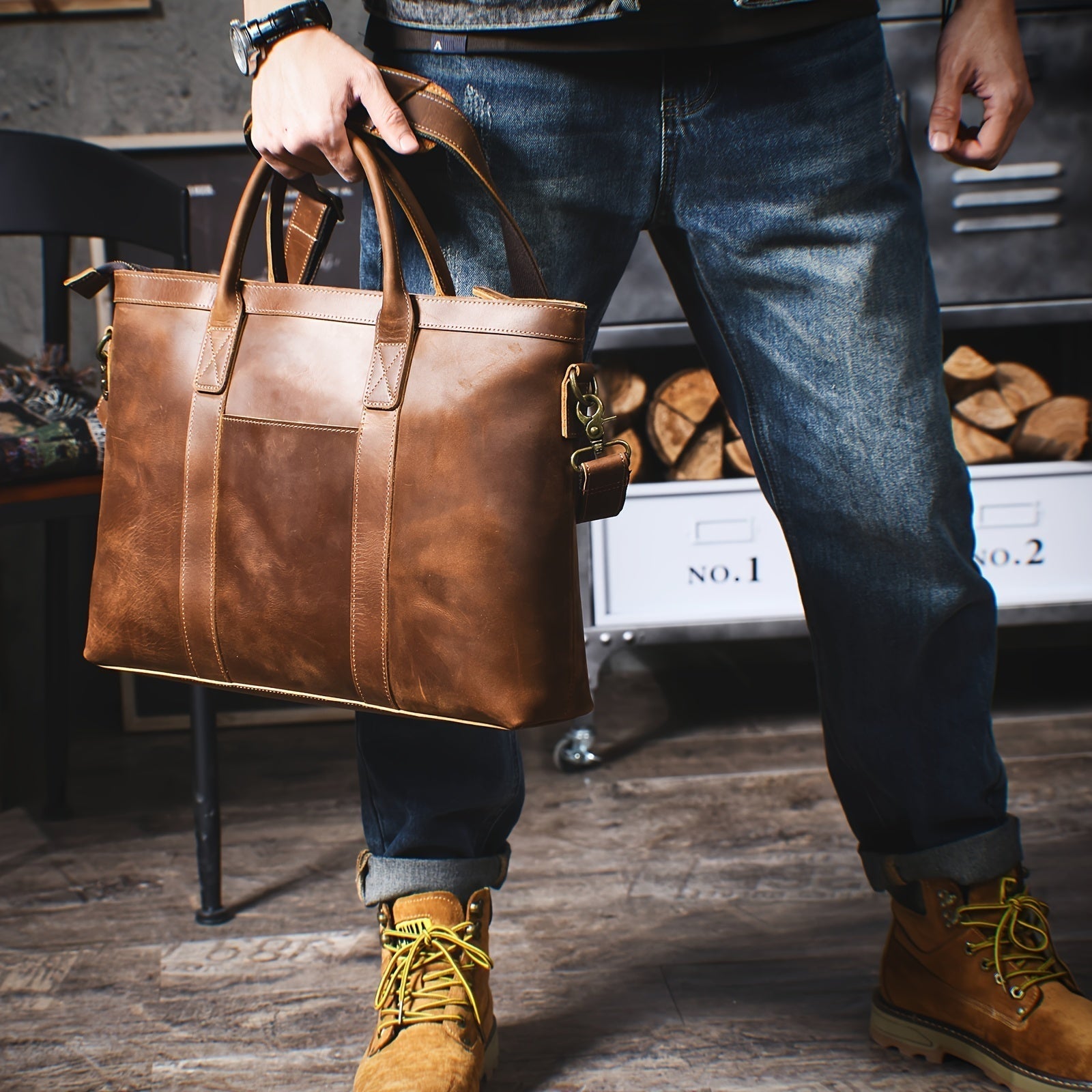 Felix | Vintage läder crossbody rese laptop messenger handväska
