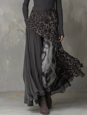 Abendkleider Damen Langarm Maxi-Kleid im Leopardenmuster – Elegantes Boho Kleid mit Unregelmäßigem Saum für Sommer-Events 3