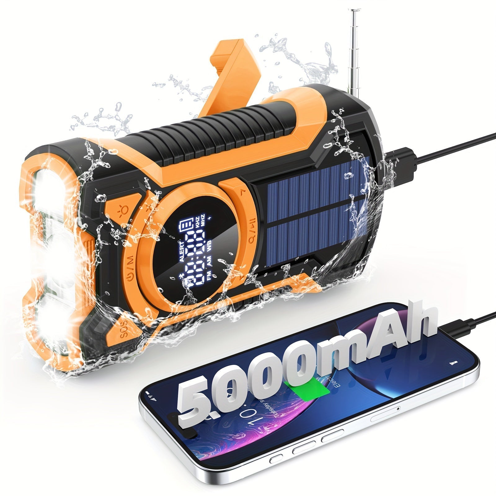 All-in-One-Notfallradio mit Handkurbel, Solarpanel, Taschenlampe und USB-Ladegerät-ideal für Camping und Nutzung im Freien 3