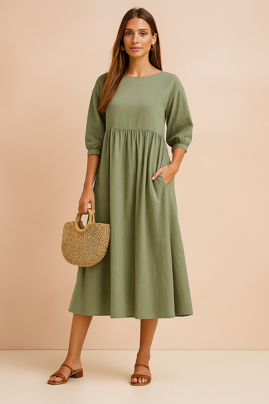Amabel | Elegantes Midikleid mit 3/4-Ärmeln 0