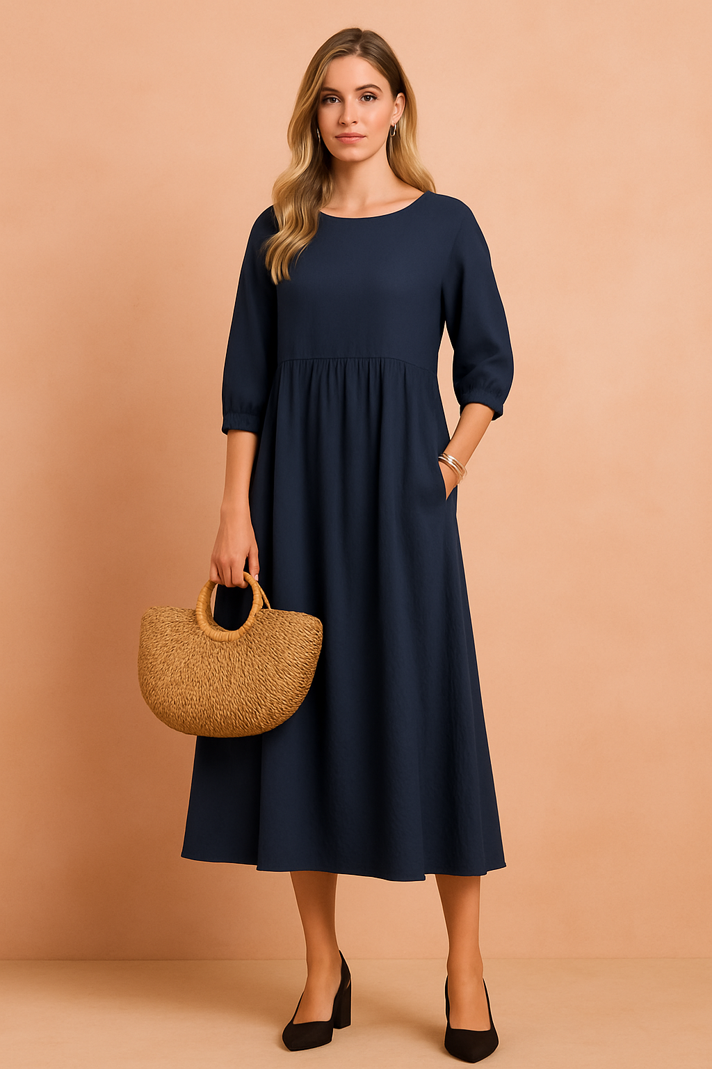 Amabel | Elegantes Midikleid mit 3/4-Ärmeln 1