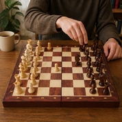 Strategio – Hopfällbart schackspel i trä med filtspelbräde