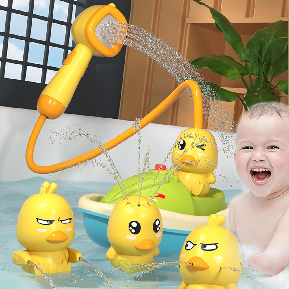AquaTots | Badespielzeug-Set mit schwimmenden Enten und sanftem Wassersprüher für Kinder 0