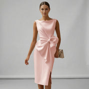 Ärmelloses Midi-Cocktailkleid mit Schleife Tailliert Elegant für Hochzeiten und Partys 0