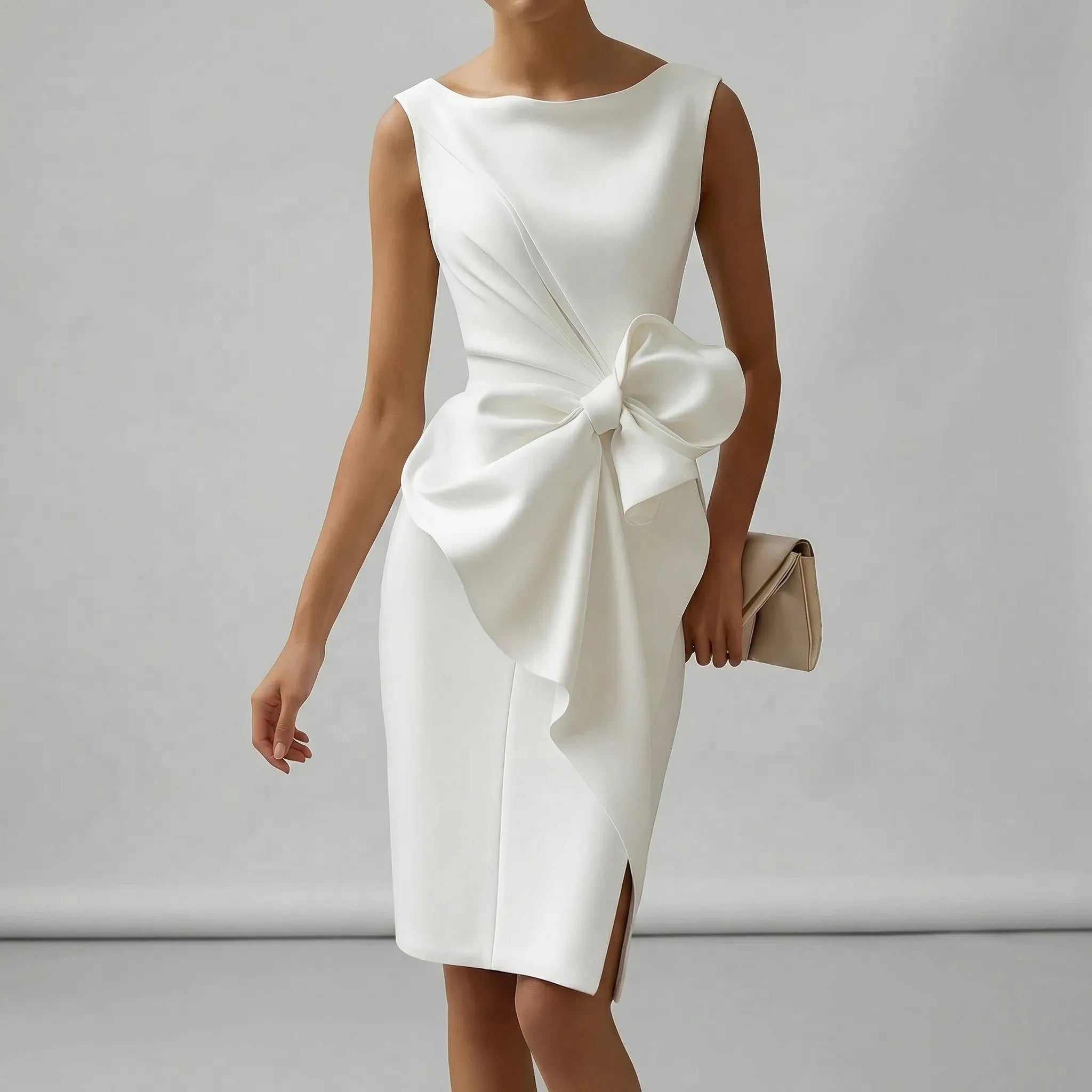 Ärmelloses Midi-Cocktailkleid mit Schleife Tailliert Elegant für Hochzeiten und Partys 4
