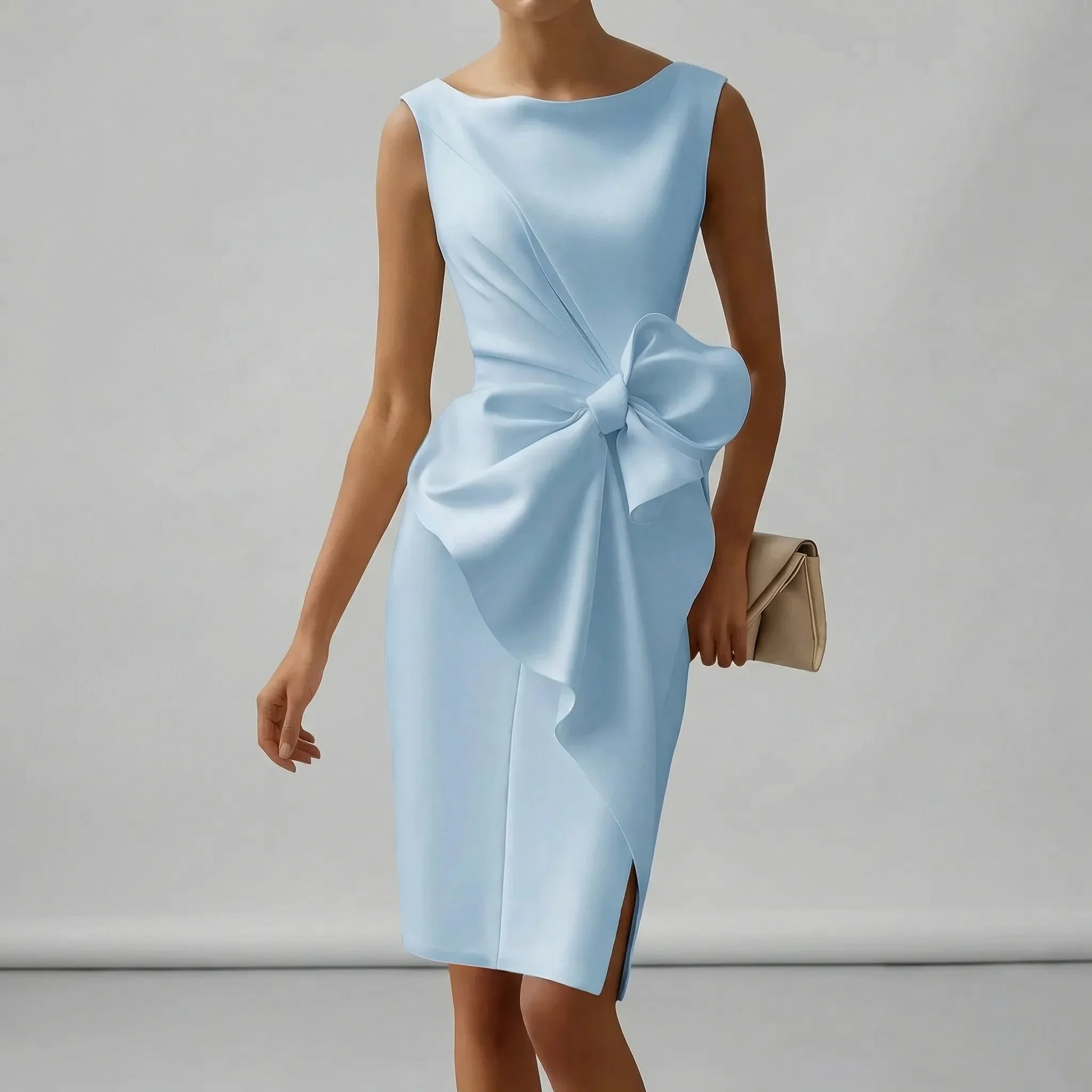 Ärmelloses Midi-Cocktailkleid mit Schleife Tailliert Elegant für Hochzeiten und Partys 5
