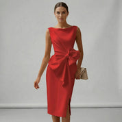 Ärmelloses Midi-Cocktailkleid mit Schleife Tailliert Elegant für Hochzeiten und Partys 6