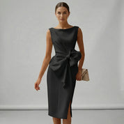 Ärmelloses Midi-Cocktailkleid mit Schleife Tailliert Elegant für Hochzeiten und Partys 7
