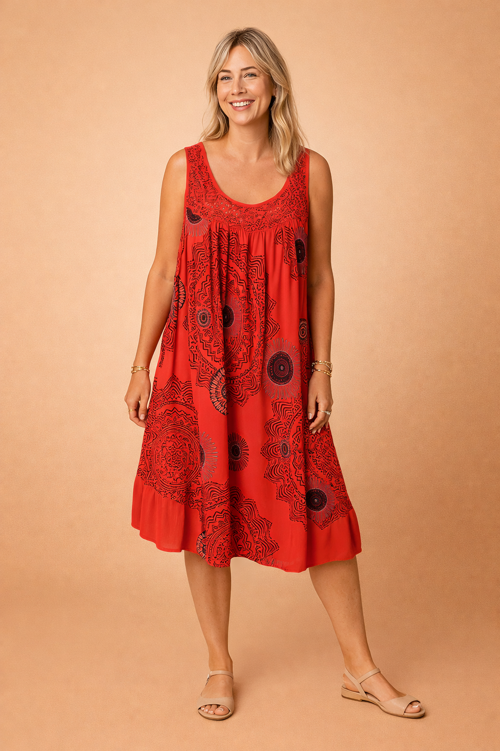 Ärmelloses Sommerkleid Große Größen Leichtes Damenkleid mit Muster 2