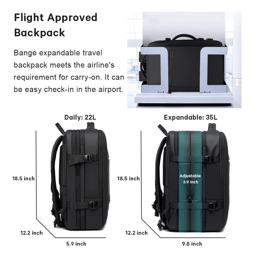 BANGE 35–45 l Reiserucksack, Handgepäck-Rucksack, strapazierfähige, umwandelbare Reisetasche, passend für 17,3-Zoll-Laptops, für Männer und Frauen 4