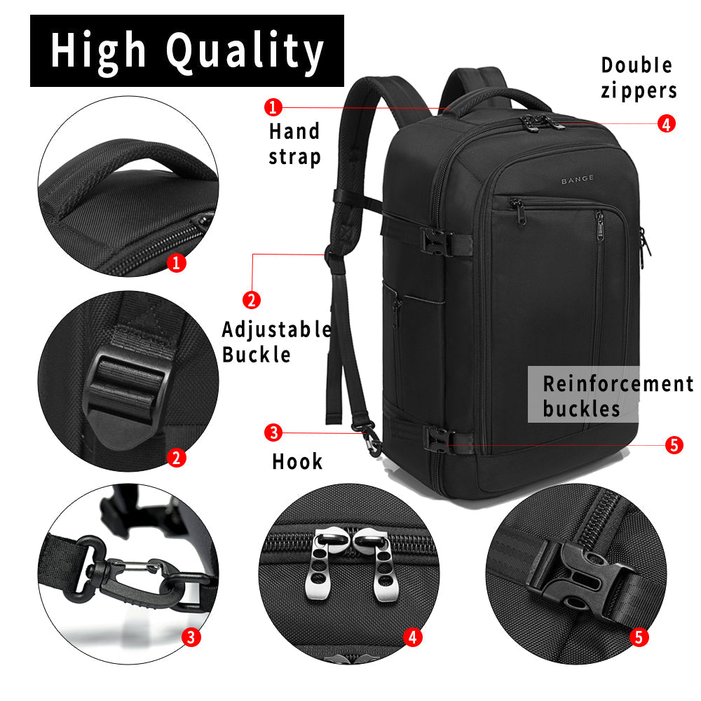BANGE Reise-Rucksack für Herren, 40 Liter, FAA-flugzugelassene Wochenendtasche (Rucksack mit 3 Fächern) 6