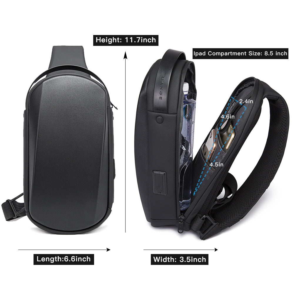 BANGE Sling Bag Wasserdichter Shell Crossbody Bag Rucksack für Männer mit USB-Ladeanschluss 3