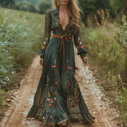 Böhmisches Blumen-Maxikleid für Frauen – Elegantes Sommerkleid mit Plissee-Design 0