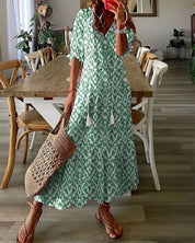 Boho Maxi Kleid Frauen - Elegantes Sommermaxikleid mit Fließender Passform und Verspielten Mustern 1