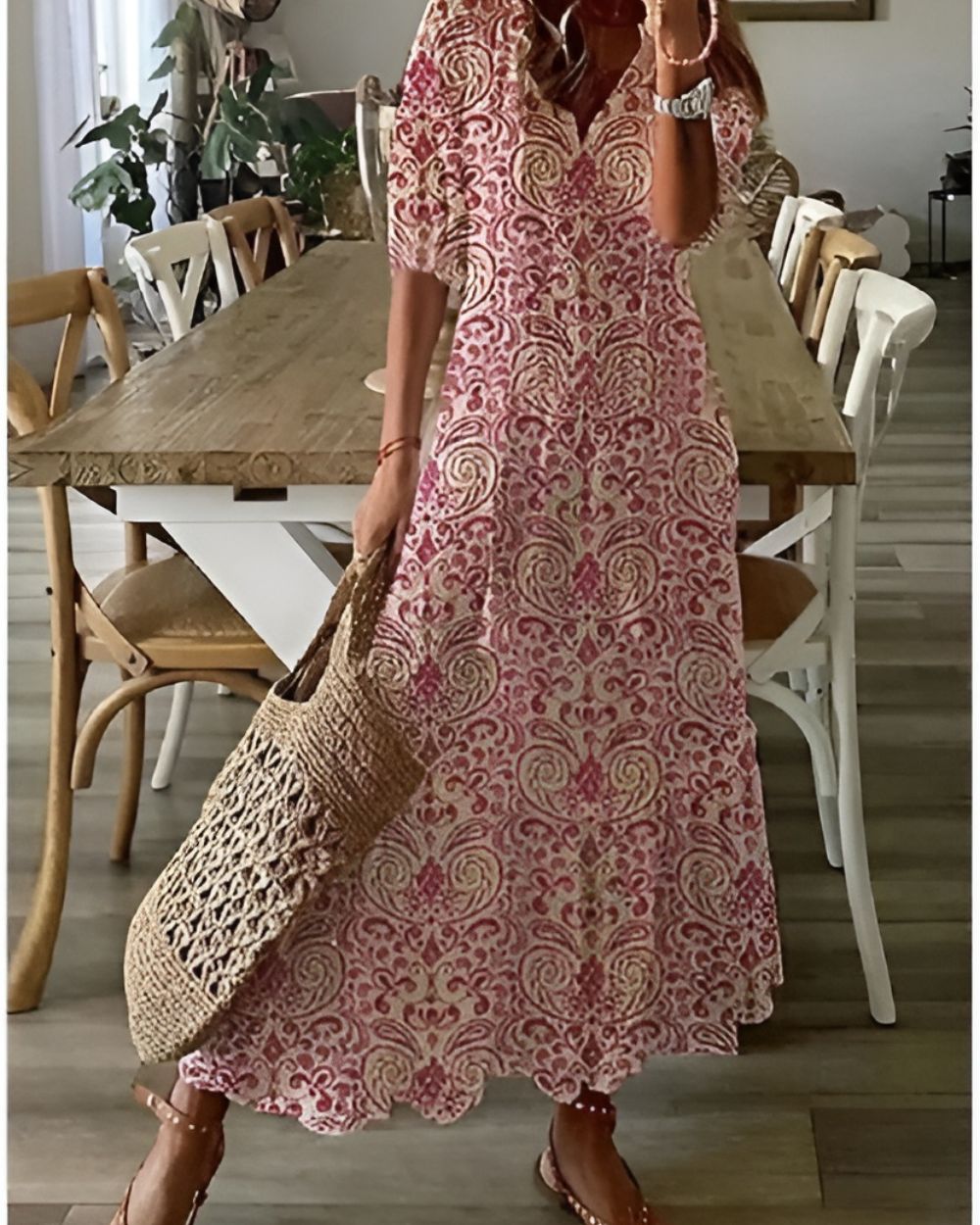 Boho Maxi Kleid Frauen - Elegantes Sommermaxikleid mit Fließender Passform und Verspielten Mustern 4
