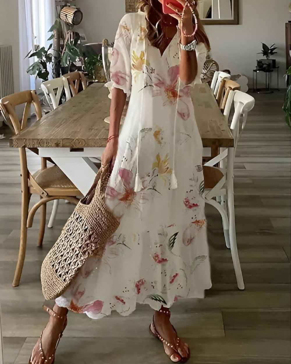 Boho Maxi Kleid Frauen - Elegantes Sommermaxikleid mit Fließender Passform und Verspielten Mustern 5