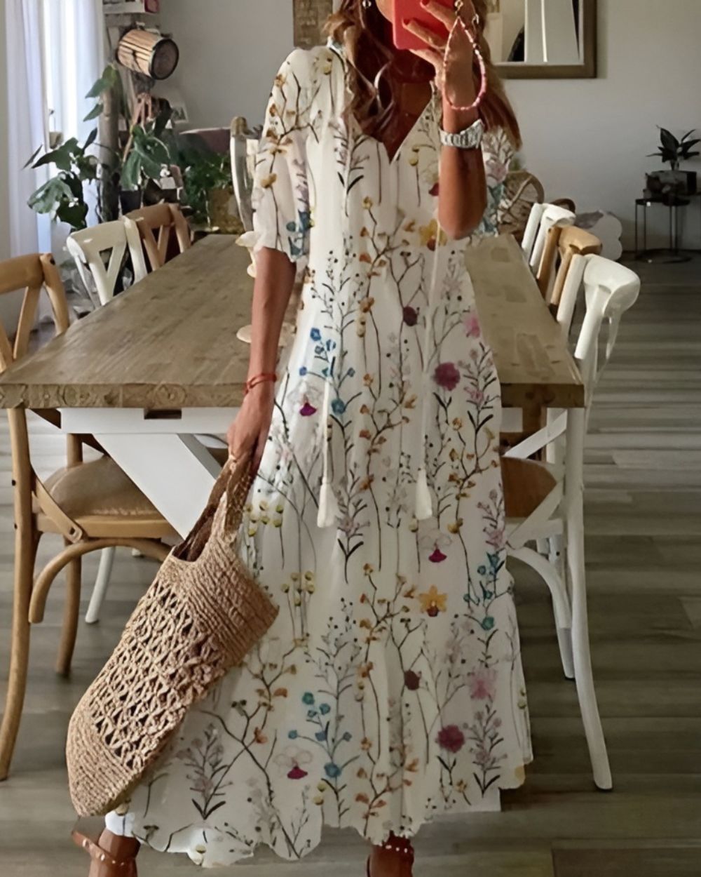 Boho Maxi Kleid Frauen - Elegantes Sommermaxikleid mit Fließender Passform und Verspielten Mustern 6