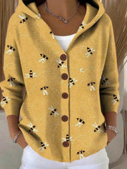 Bunte Damen Strickjacke mit Kapuze und Knopfleiste – Lockerer Hoodie Cardigan für Alltag und Freizeit 1