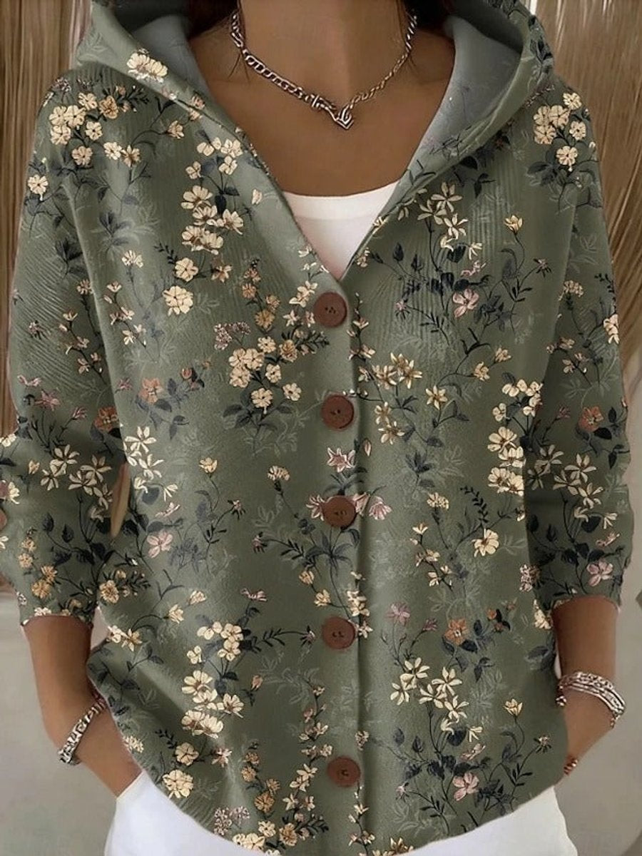 Bunte Damen Strickjacke mit Kapuze und Knopfleiste – Lockerer Hoodie Cardigan für Alltag und Freizeit 3