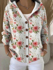 Bunte Damen Strickjacke mit Kapuze und Knopfleiste – Lockerer Hoodie Cardigan für Alltag und Freizeit 4