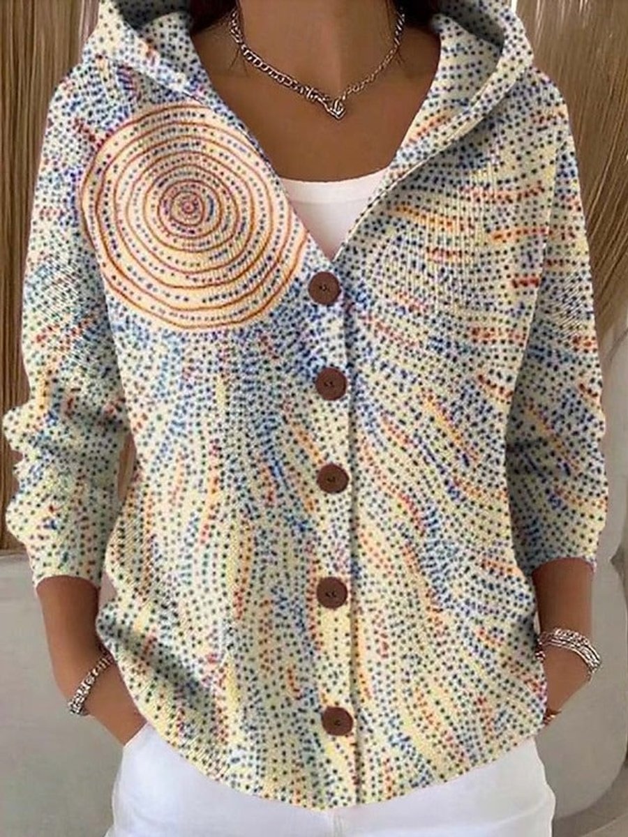 Bunte Damen Strickjacke mit Kapuze und Knopfleiste – Lockerer Hoodie Cardigan für Alltag und Freizeit 5