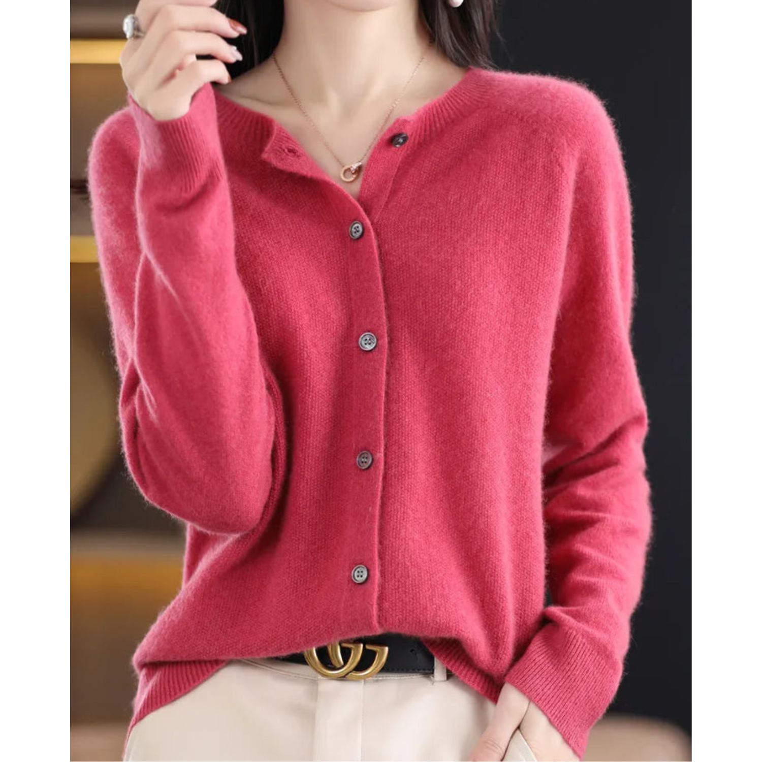 DANIELLE | Pure Merino Wolle Damen O-Hals Cardigan 0