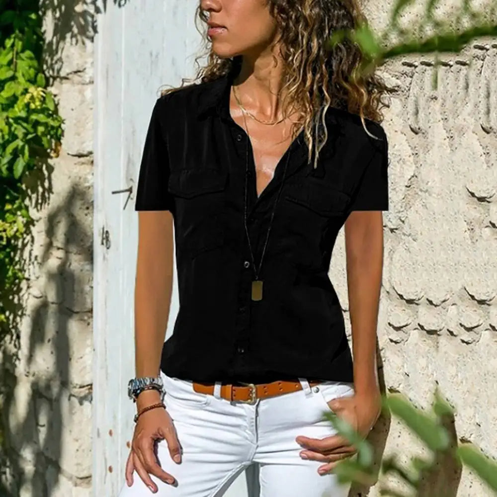 Damen-Bluse mit strukturiertem Kragen und praktischen Vordertaschen 2