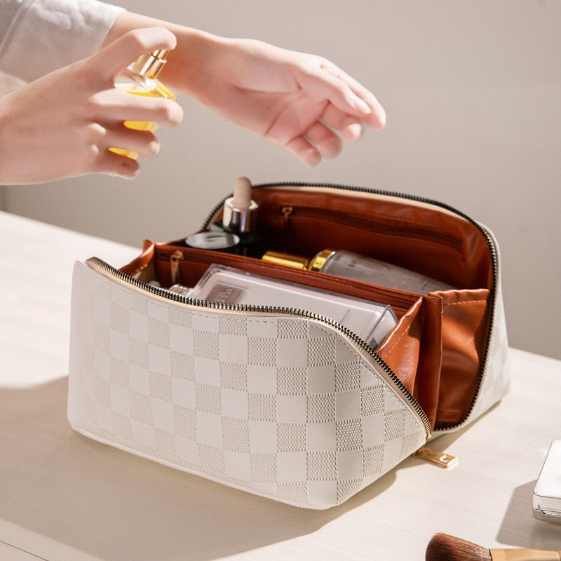 Damen-Reisekulturtasche, stilvolles Karomuster, strapazierfähiges Material 0