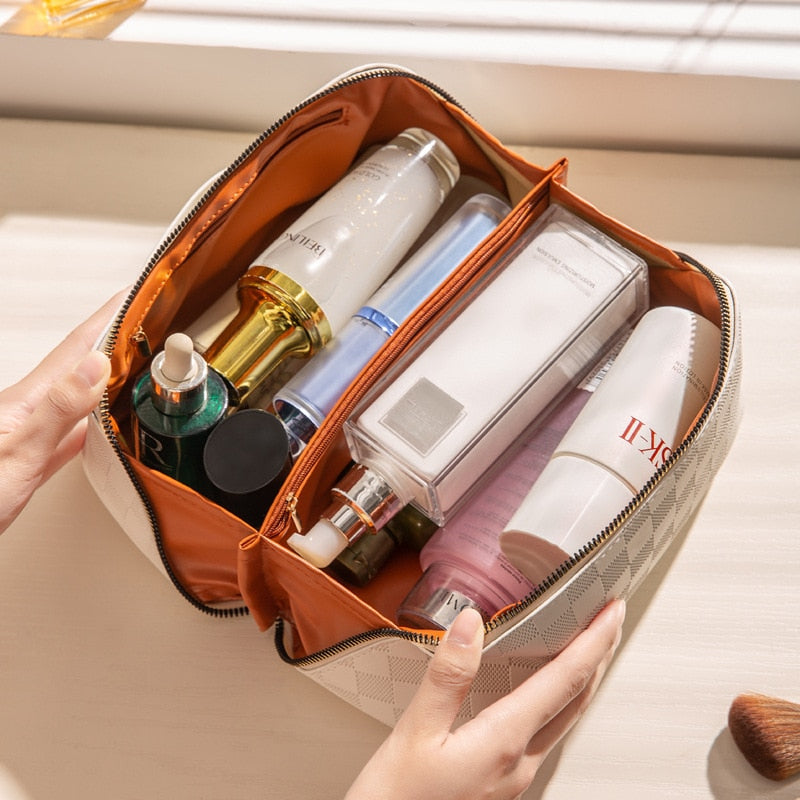 Damen-Reisekulturtasche, stilvolles Karomuster, strapazierfähiges Material 1