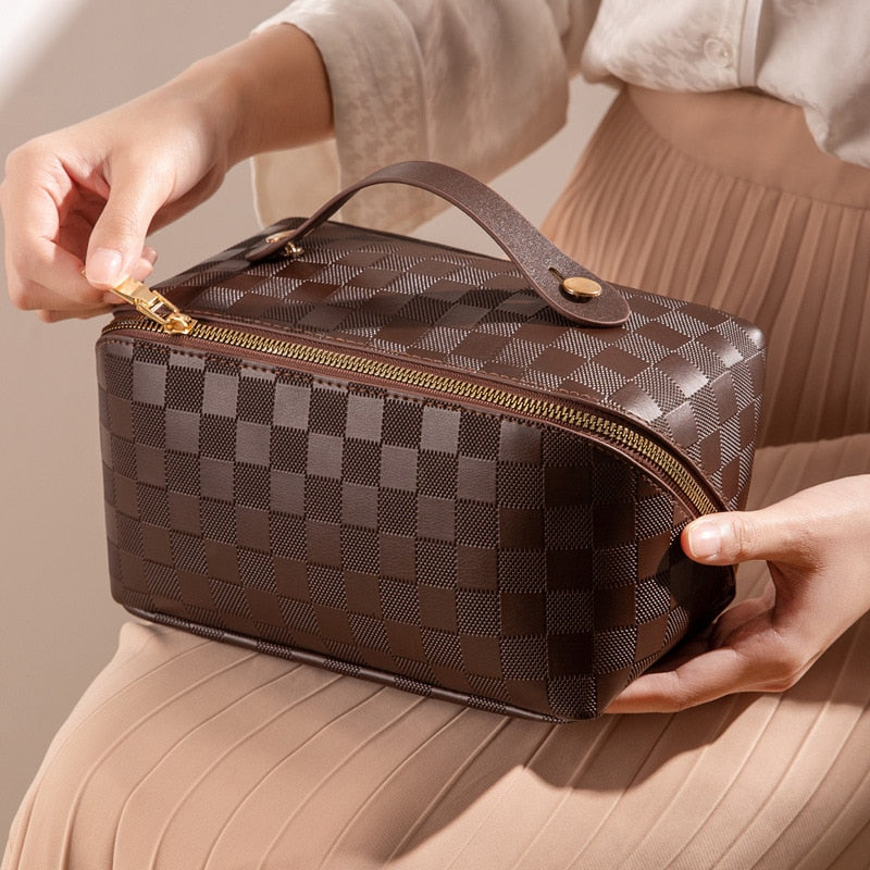 Damen-Reisekulturtasche, stilvolles Karomuster, strapazierfähiges Material 6