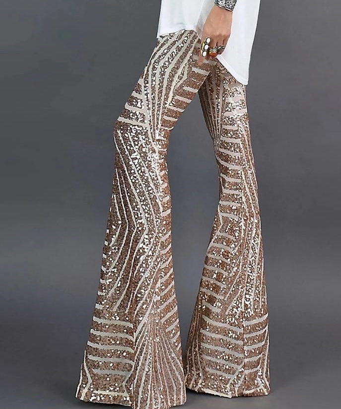 Damen Ausgestellte Paillettenhose Festlich Polyester Glänzend 0