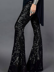Damen Ausgestellte Paillettenhose Festlich Polyester Glänzend 1