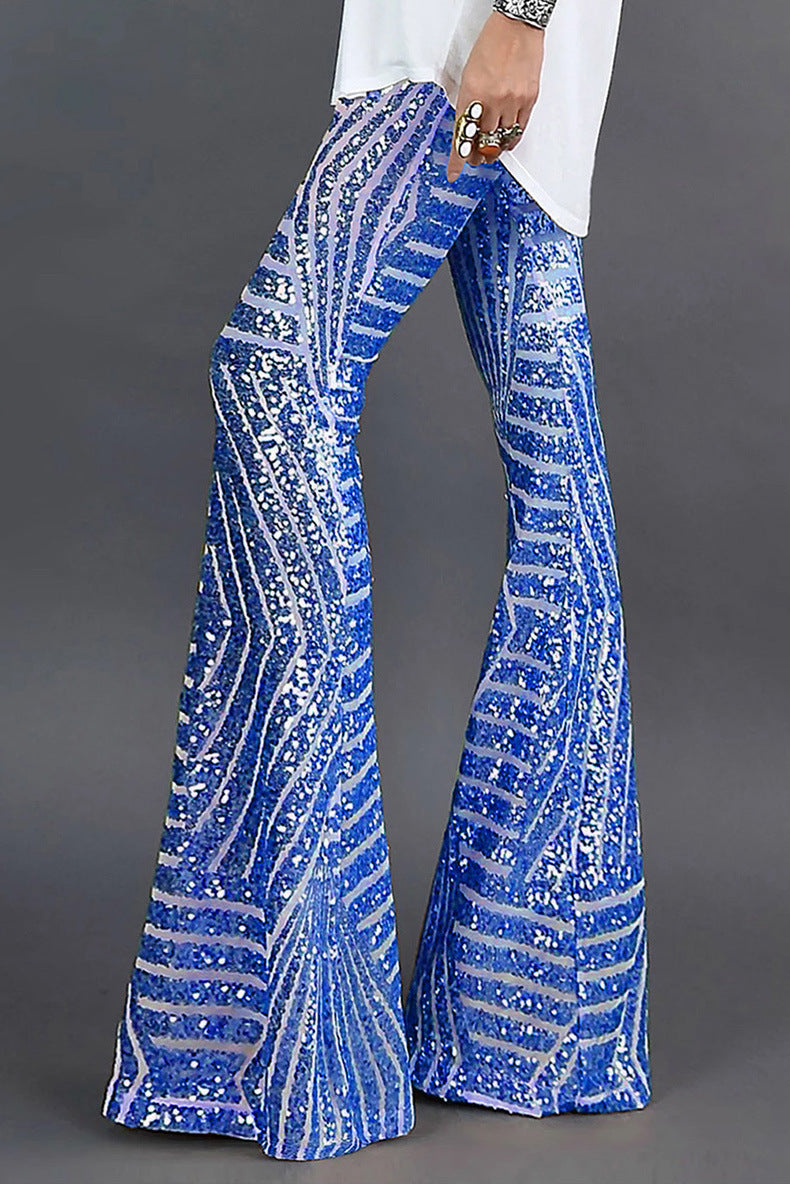 Damen Ausgestellte Paillettenhose Festlich Polyester Glänzend 2
