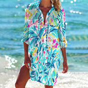 Damen Batik-Print Langarm Hemdblusenkleid Locker Geschnitten Sommerkleid 6