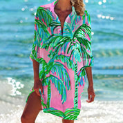 Damen Batik-Print Langarm Hemdblusenkleid Locker Geschnitten Sommerkleid 7