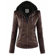 Damen Bikerjacke Kunstleder mit Abnehmbarer Kapuze und Thermofutter für Stylischen Komfort 2