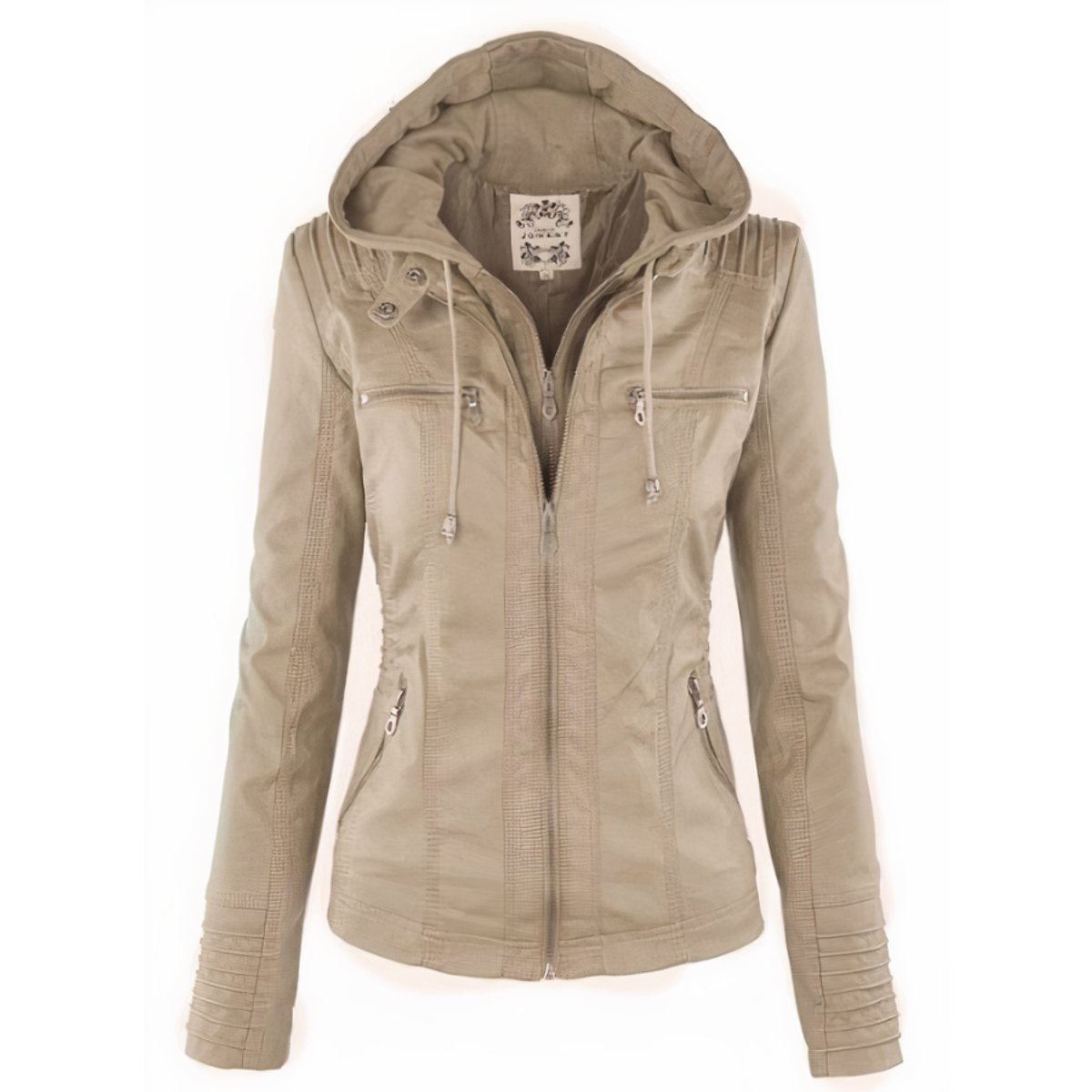 Damen Bikerjacke Kunstleder mit Abnehmbarer Kapuze und Thermofutter für Stylischen Komfort 3