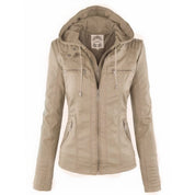 Damen Bikerjacke Kunstleder mit Abnehmbarer Kapuze und Thermofutter für Stylischen Komfort 3