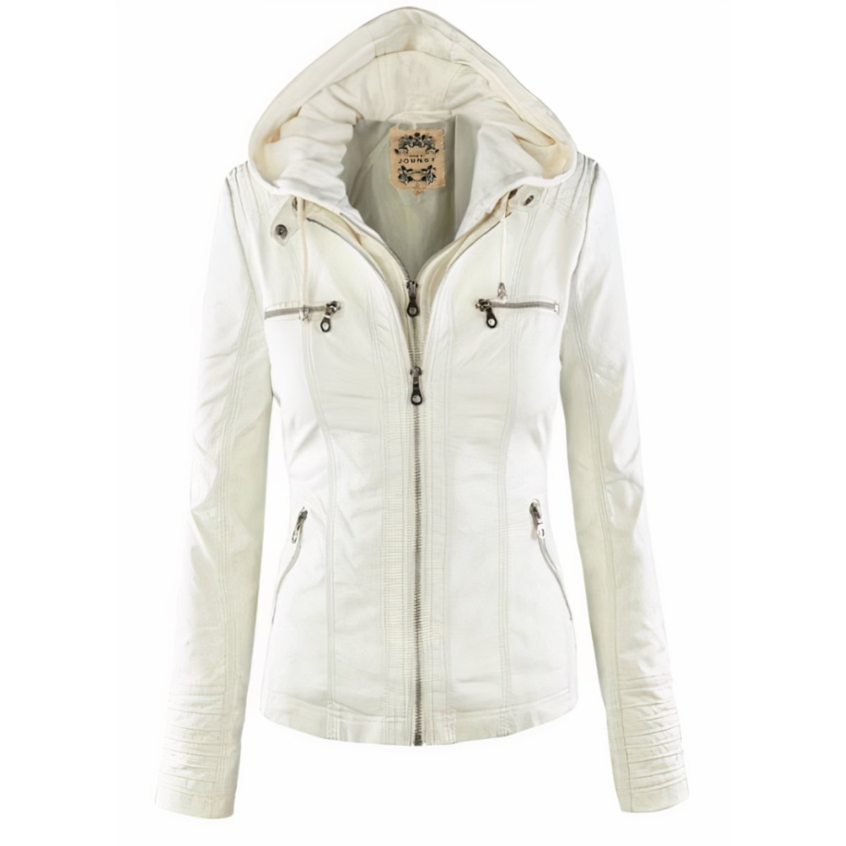 Damen Bikerjacke Kunstleder mit Abnehmbarer Kapuze und Thermofutter für Stylischen Komfort 4