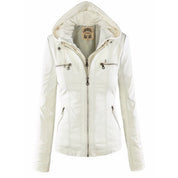 Damen Bikerjacke Kunstleder mit Abnehmbarer Kapuze und Thermofutter für Stylischen Komfort 4