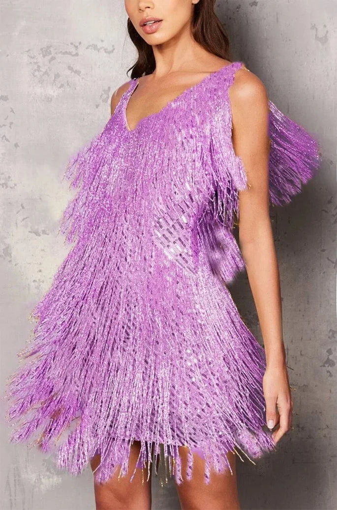 Damen Cocktailkleid A-Linie Festlich Fransen Pailletten 0
