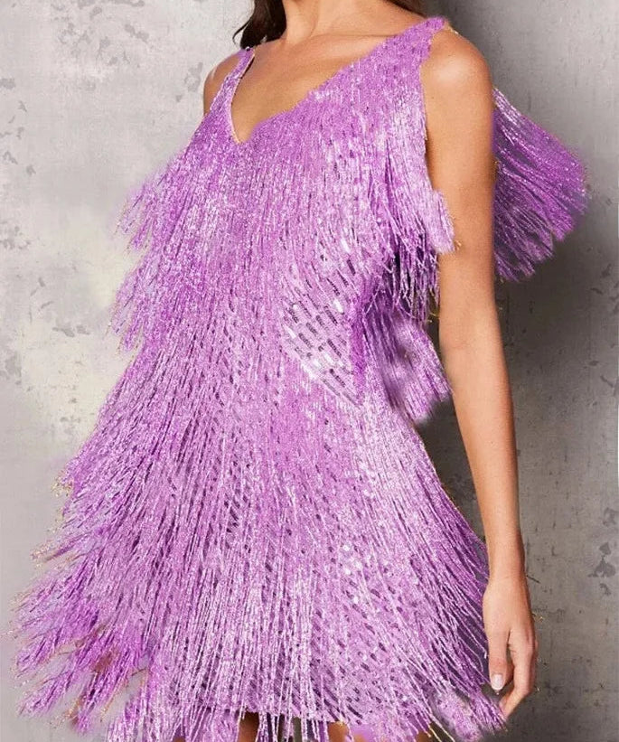 Damen Cocktailkleid A-Linie Festlich Fransen Pailletten 0